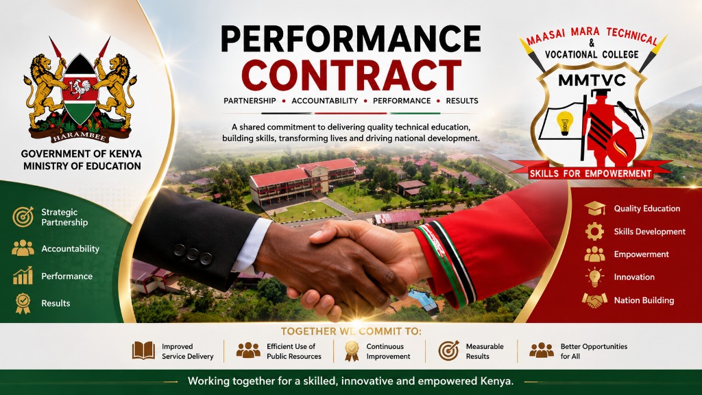 Performance Contract partnership banner — Government of Kenya Ministry of Education and Maasai Mara Technical & Vocational College