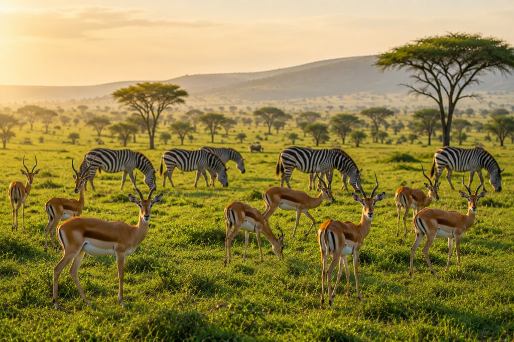 Impalas & Zebras at Golden Hour